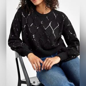 Splendid Black Waverly Sequin Wool and Alpaca Blend Crew Neck Sweater - Size S